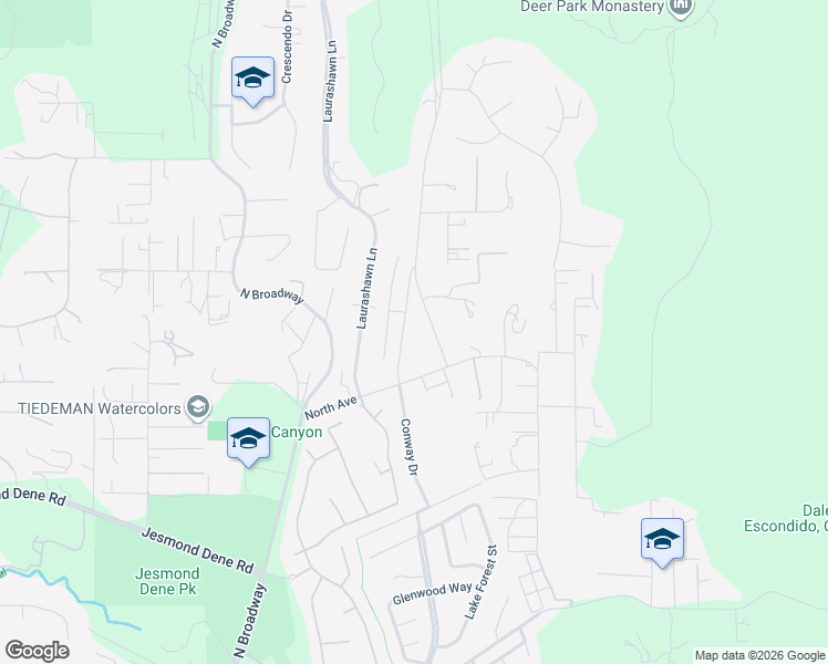 map of restaurants, bars, coffee shops, grocery stores, and more near 3002 Mesa Glen in Escondido