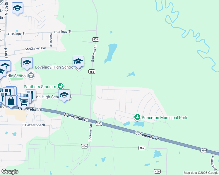 map of restaurants, bars, coffee shops, grocery stores, and more near Sweet Pea Lane in Princeton