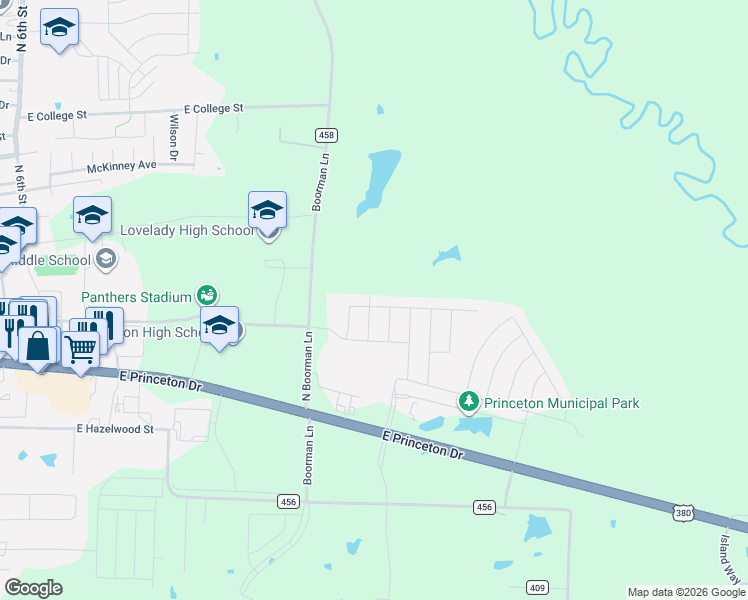 map of restaurants, bars, coffee shops, grocery stores, and more near Sweet Pea Lane in Princeton
