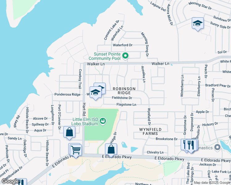 map of restaurants, bars, coffee shops, grocery stores, and more near 1528 Wynfield Drive in Little Elm