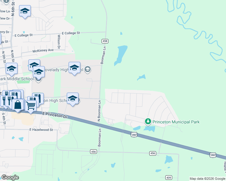 map of restaurants, bars, coffee shops, grocery stores, and more near Sweet Pea Lane in Princeton