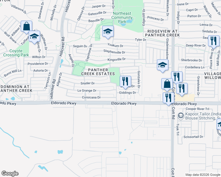 map of restaurants, bars, coffee shops, grocery stores, and more near 11682 La Grange Drive in Frisco
