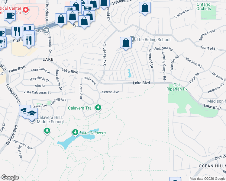 map of restaurants, bars, coffee shops, grocery stores, and more near 4334 Serena Avenue in Oceanside