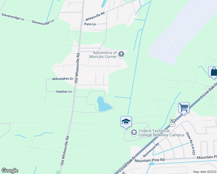 map of restaurants, bars, coffee shops, grocery stores, and more near 559 Ayers Drive in Moncks Corner