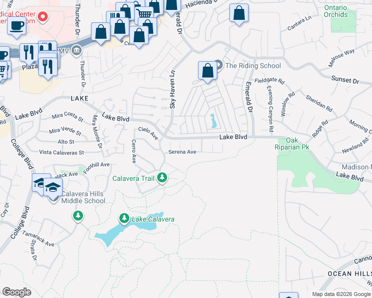map of restaurants, bars, coffee shops, grocery stores, and more near 4334 Serena Avenue in Oceanside