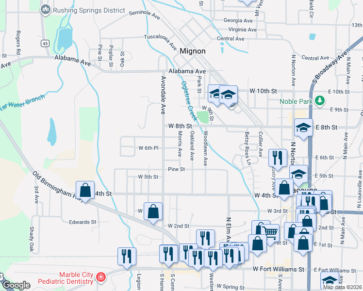 map of restaurants, bars, coffee shops, grocery stores, and more near 608 Morris Avenue in Sylacauga