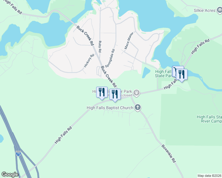 map of restaurants, bars, coffee shops, grocery stores, and more near 64 Buck Creek Road in Jackson