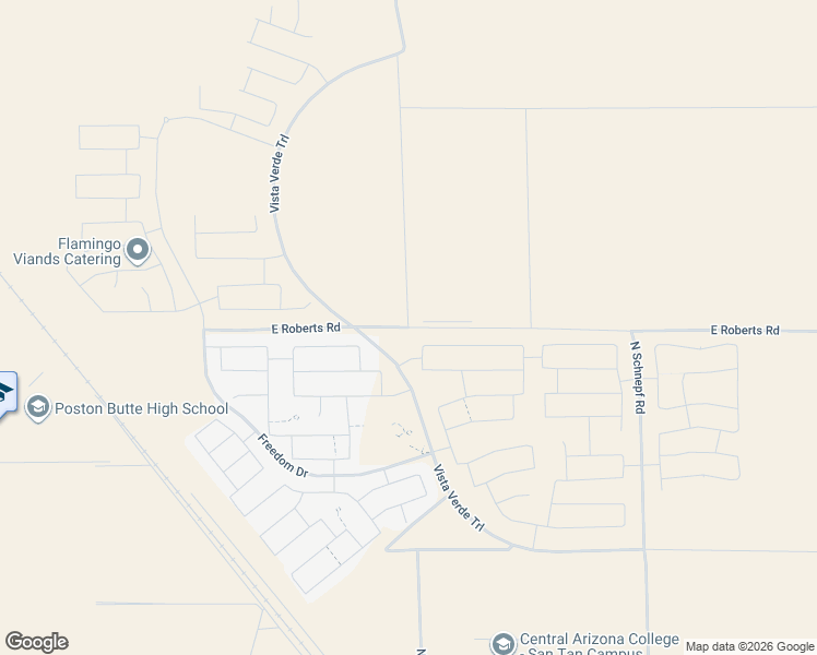 map of restaurants, bars, coffee shops, grocery stores, and more near 32158 North Road in San Tan Valley