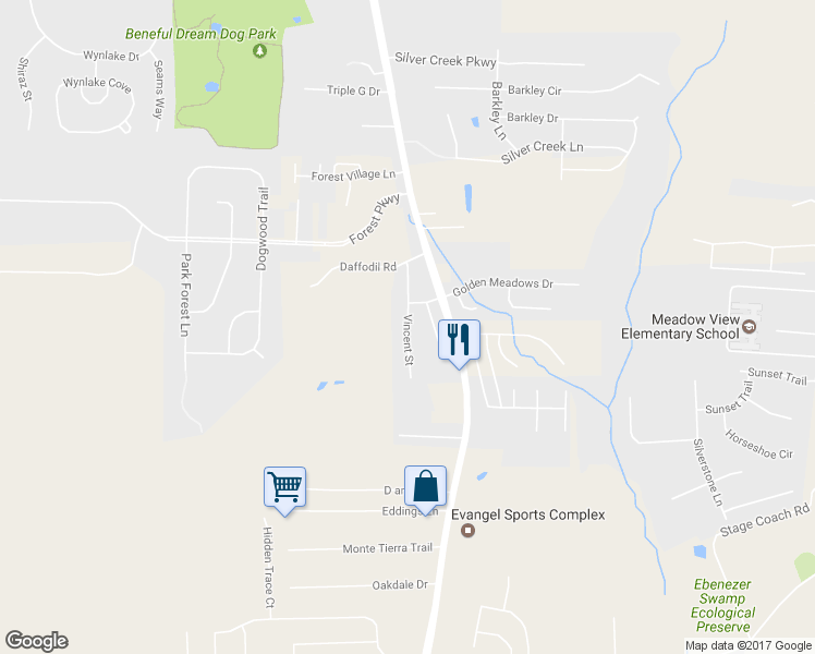 map of restaurants, bars, coffee shops, grocery stores, and more near Vincent Street in Alabaster