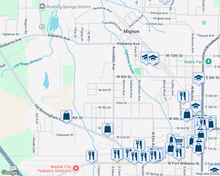 map of restaurants, bars, coffee shops, grocery stores, and more near 808 7th Place in Sylacauga