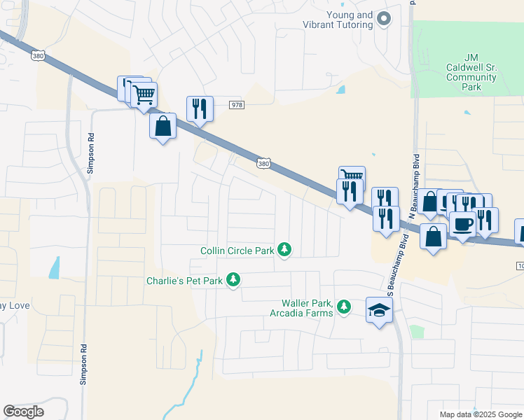 map of restaurants, bars, coffee shops, grocery stores, and more near 202 Cedar Creek Drive in Princeton