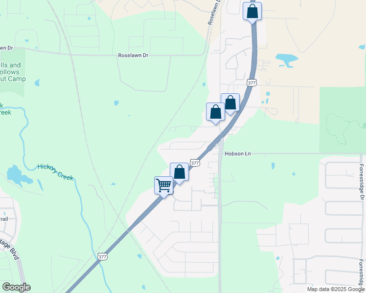 map of restaurants, bars, coffee shops, grocery stores, and more near 2800 Country View Circle in Denton