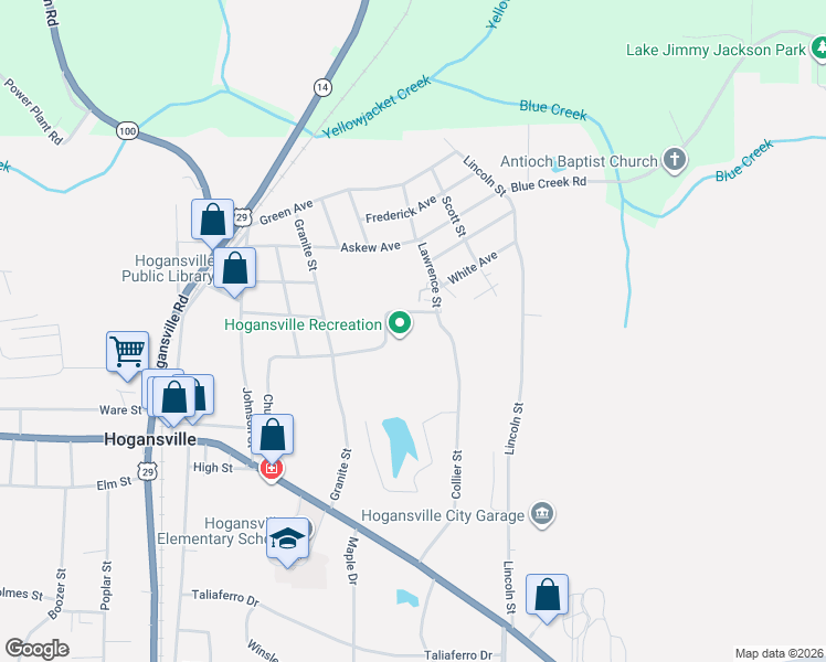 map of restaurants, bars, coffee shops, grocery stores, and more near 304 Church Street in Hogansville
