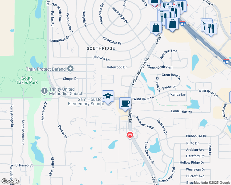 map of restaurants, bars, coffee shops, grocery stores, and more near 908 Ellison Park Circle in Denton