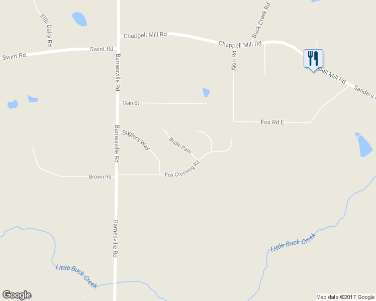 map of restaurants, bars, coffee shops, grocery stores, and more near 111 Bridle Path in Griffin