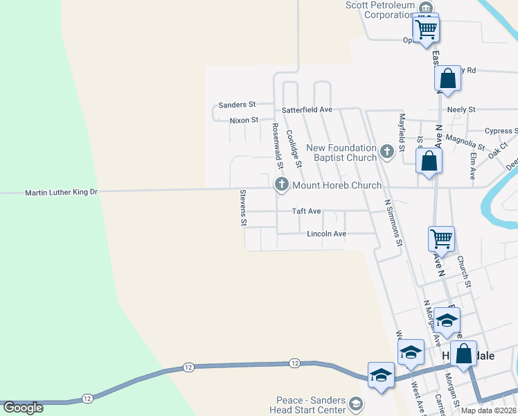 map of restaurants, bars, coffee shops, grocery stores, and more near 806 Taft Avenue in Hollandale