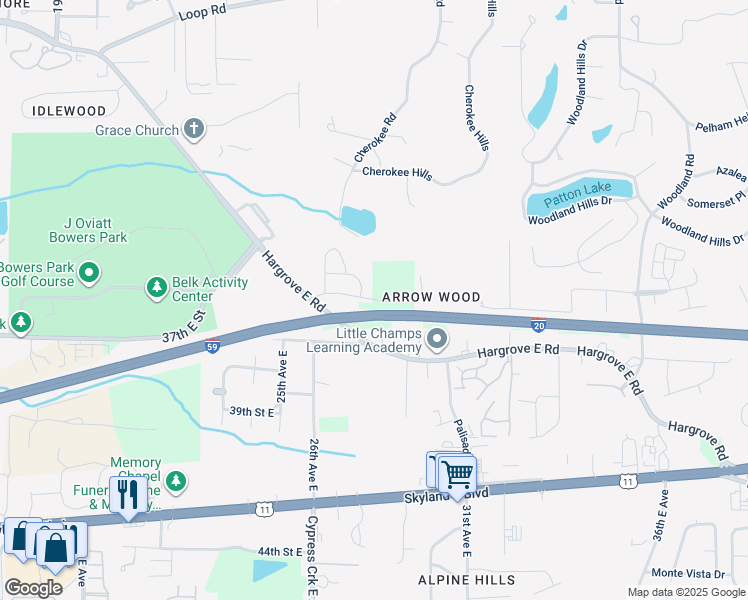 map of restaurants, bars, coffee shops, grocery stores, and more near 3031 35th Street East in Tuscaloosa
