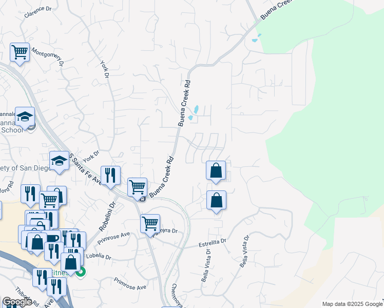 map of restaurants, bars, coffee shops, grocery stores, and more near 2117 Savona Ct in Vista