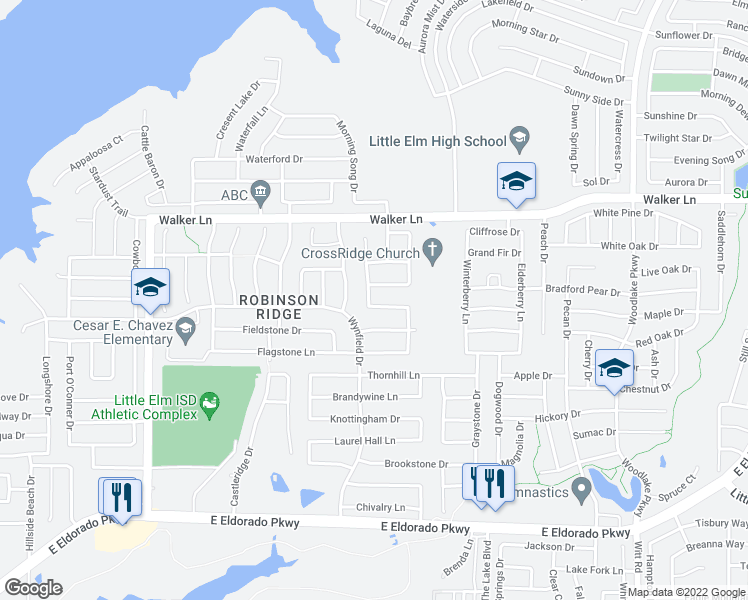 map of restaurants, bars, coffee shops, grocery stores, and more near 1701 Creek Bend Lane in Little Elm
