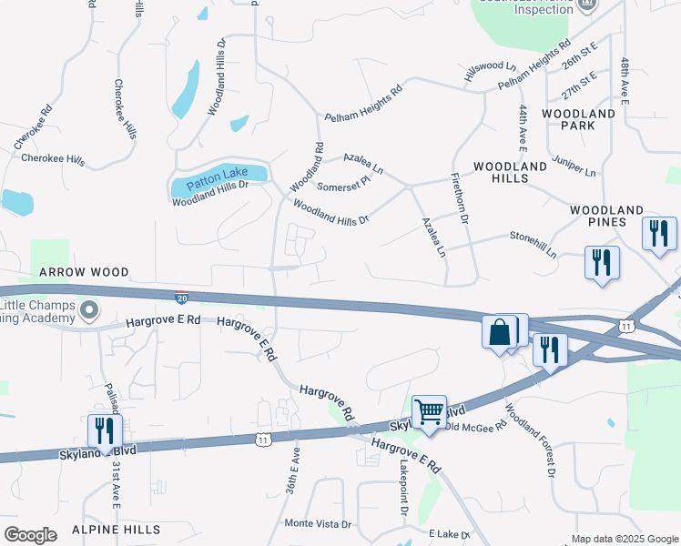 map of restaurants, bars, coffee shops, grocery stores, and more near in Tuscaloosa