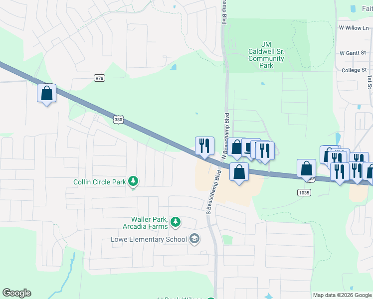 map of restaurants, bars, coffee shops, grocery stores, and more near 824 West Princeton Drive in Princeton
