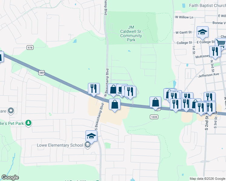 map of restaurants, bars, coffee shops, grocery stores, and more near 707 Cedar Cove Drive in Princeton