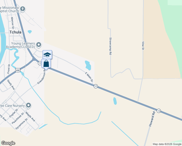 map of restaurants, bars, coffee shops, grocery stores, and more near 334 East Main Street in Tchula