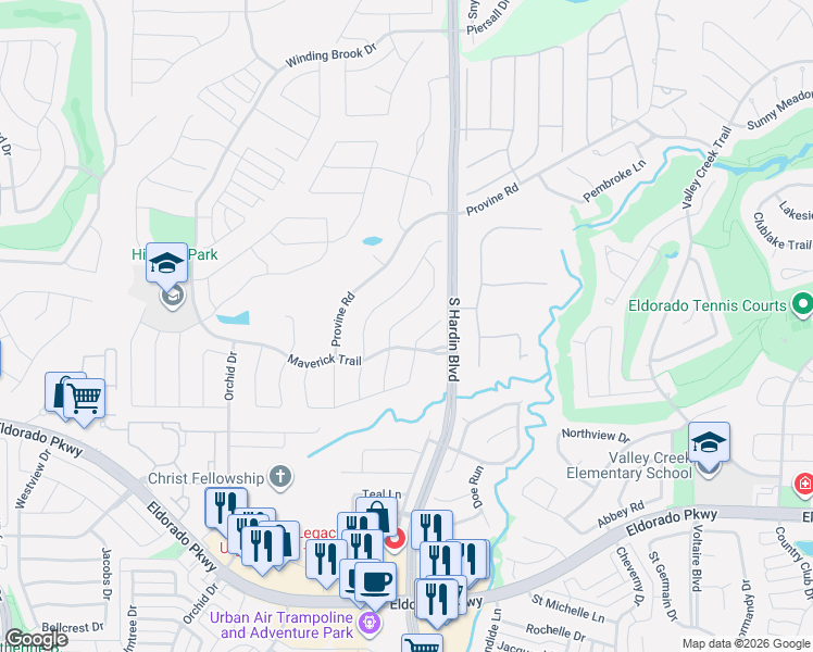 map of restaurants, bars, coffee shops, grocery stores, and more near 2116 Grayson Road in McKinney