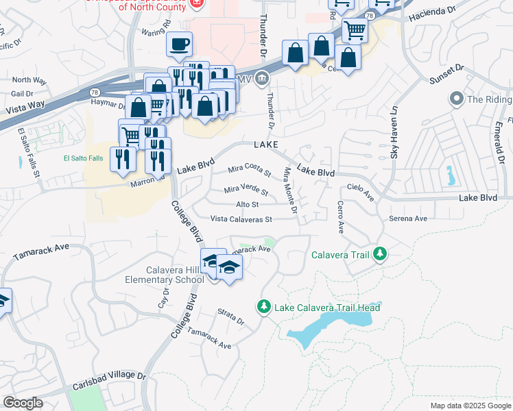 map of restaurants, bars, coffee shops, grocery stores, and more near 4064 Alto Street in Oceanside