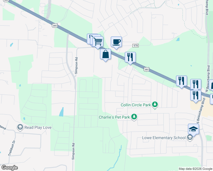 map of restaurants, bars, coffee shops, grocery stores, and more near 216 Cottonwood Drive in Princeton