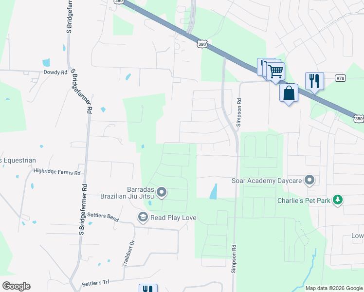 map of restaurants, bars, coffee shops, grocery stores, and more near 373 Langston Lane in McKinney
