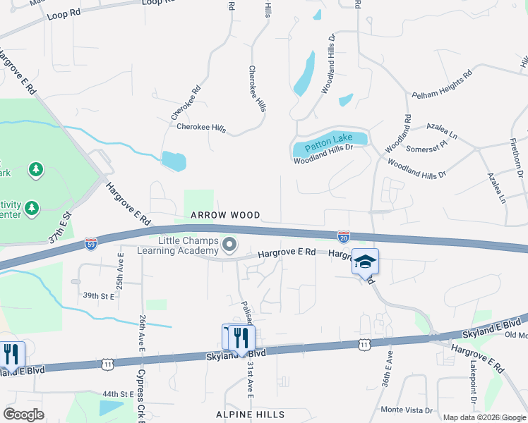 map of restaurants, bars, coffee shops, grocery stores, and more near 3104 35th St E in Tuscaloosa