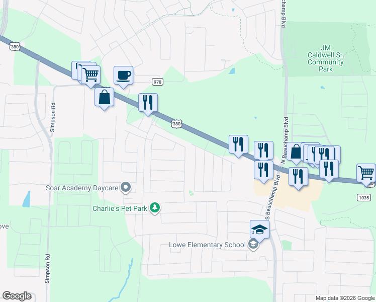 map of restaurants, bars, coffee shops, grocery stores, and more near 202 Cedar Creek Drive in Princeton