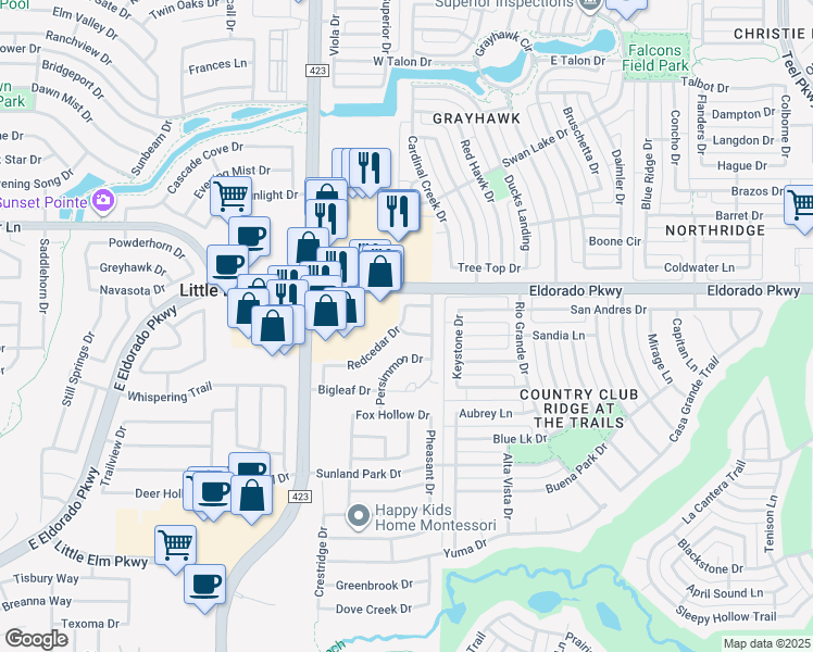 map of restaurants, bars, coffee shops, grocery stores, and more near 3001 Sweetleaf Drive in Little Elm