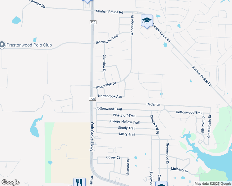 map of restaurants, bars, coffee shops, grocery stores, and more near 520 Highmoor Court in Oak Point