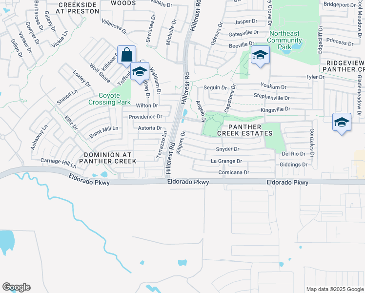 map of restaurants, bars, coffee shops, grocery stores, and more near 11005 Snyder Drive in Frisco