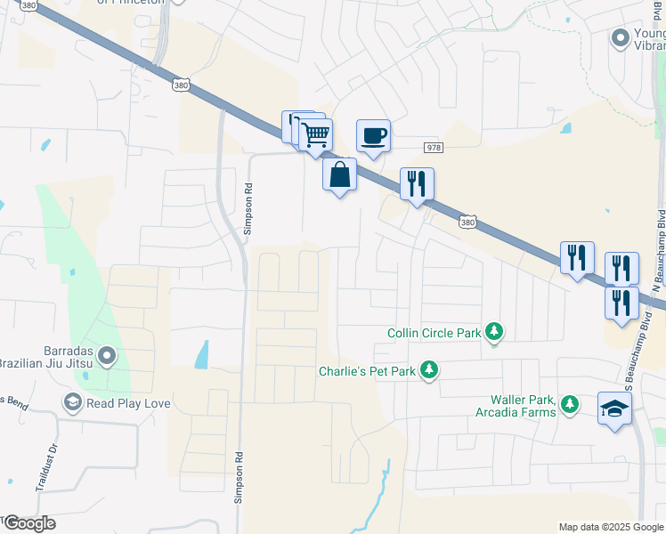 map of restaurants, bars, coffee shops, grocery stores, and more near 218 Magnolia Drive in Princeton