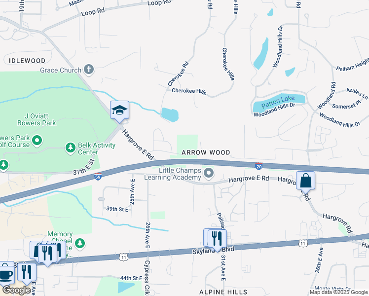 map of restaurants, bars, coffee shops, grocery stores, and more near 3031-3199 35th Street East in Tuscaloosa
