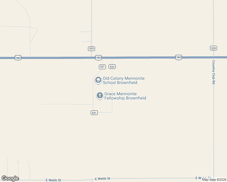 map of restaurants, bars, coffee shops, grocery stores, and more near 1528 County Road 533 in Brownfield
