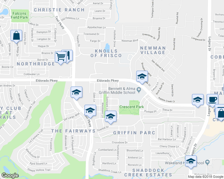 map of restaurants, bars, coffee shops, grocery stores, and more near 12017 Lante Circle in Frisco