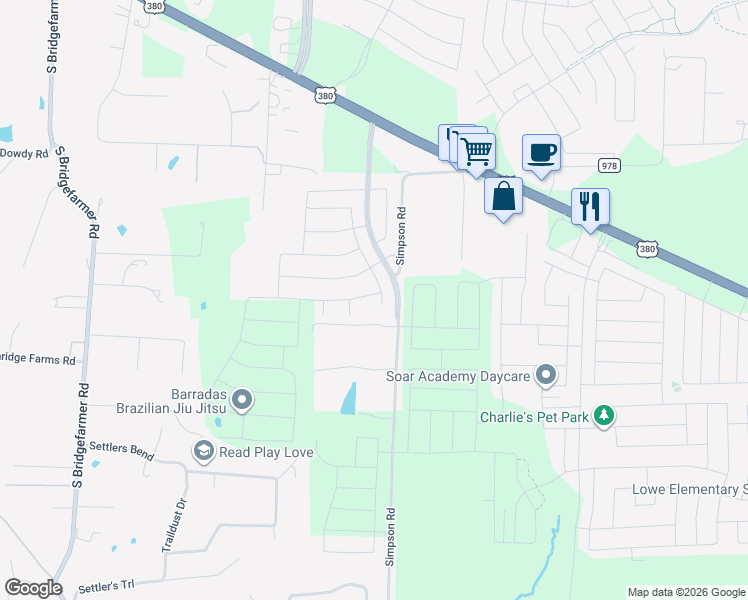 map of restaurants, bars, coffee shops, grocery stores, and more near 940 Simpson Road in Princeton