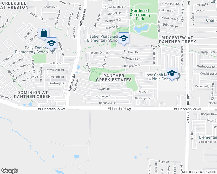 map of restaurants, bars, coffee shops, grocery stores, and more near 11452 Snyder Drive in Frisco