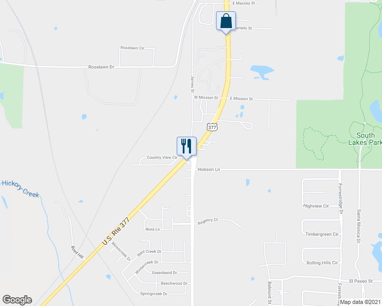 map of restaurants, bars, coffee shops, grocery stores, and more near 2800 Country Club Road in Denton