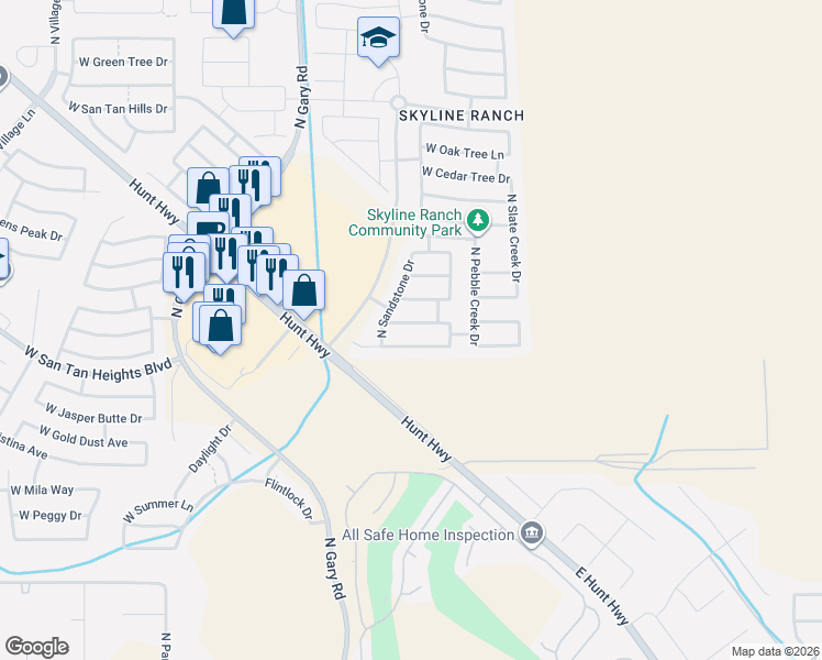 map of restaurants, bars, coffee shops, grocery stores, and more near 1054 West Desert Seasons Drive in San Tan Valley