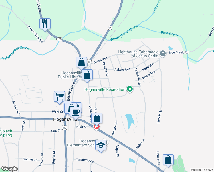 map of restaurants, bars, coffee shops, grocery stores, and more near 204 Baugh Avenue in Hogansville