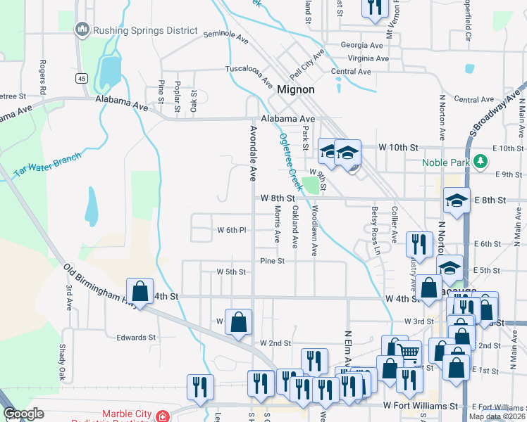 map of restaurants, bars, coffee shops, grocery stores, and more near 808 7th Place in Sylacauga