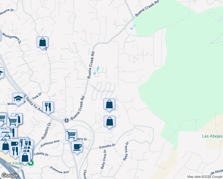 map of restaurants, bars, coffee shops, grocery stores, and more near 2182 Verona Hills Court in Vista