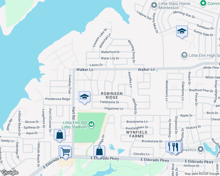 map of restaurants, bars, coffee shops, grocery stores, and more near 2616 Harbor Lights Drive in Little Elm