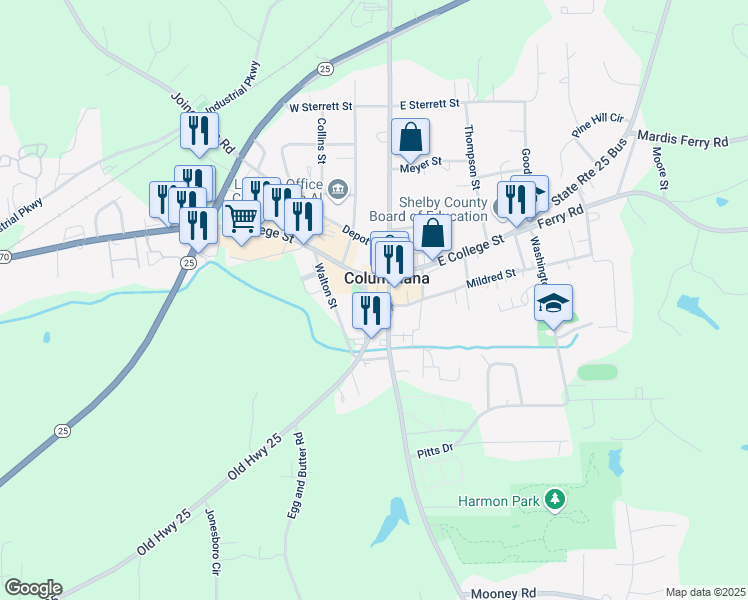 map of restaurants, bars, coffee shops, grocery stores, and more near 1854 North Main Street in Columbiana