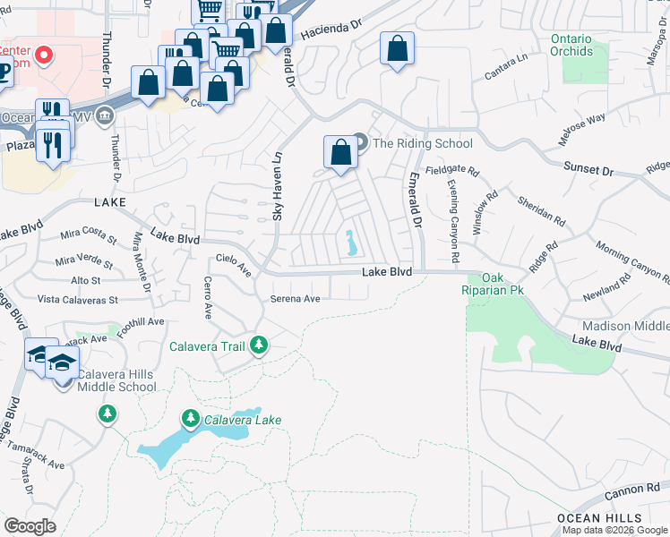 map of restaurants, bars, coffee shops, grocery stores, and more near 275 Bright Creek Lane in Oceanside